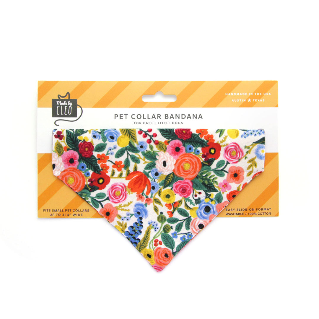 Pet Bandana - "Garden Party" - Rifle Paper Co® Floral Bandana for Cat + Small Dog / Slide-on Bandana / Over-the-Collar (One Size)