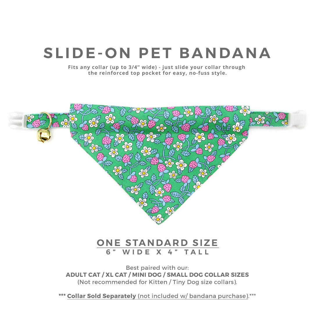 Pet Bandana - "Wild Strawberry - Mint" - Liberty of London® Berry Floral Bandana for Cat + Small Dog / Spring + Summer / Slide-on Bandana / Over-the-Collar (One Size)