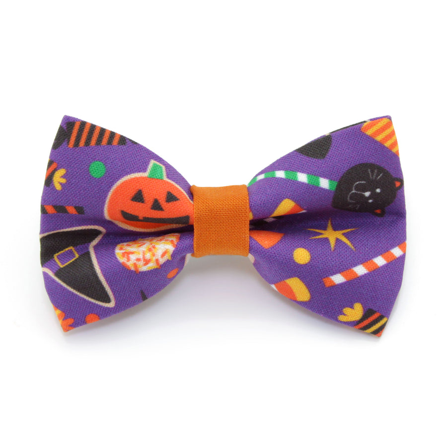 Halloween Pet Bow Tie - "Witch's Brew" - Candy, Witch Hats, Ghosts & Pumpkins Bowtie / For Cats + Small Dogs / Removable (One Size)
