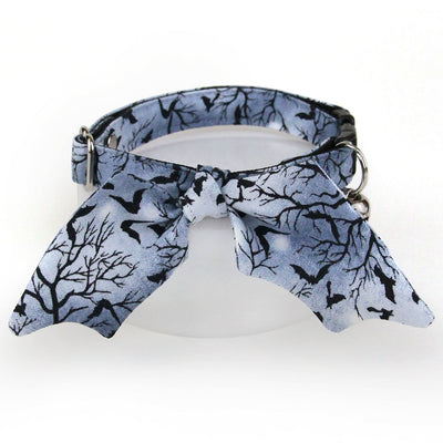 Cat Collar & Bunny Ear Bow Set - "Witching Hour" - Bat Wing Spooky Night Bat Cat Collar w/ Matching Bunny Bow Tie / Halloween / Tie-On Scarf / Cat, Kitten + Small Dog Sizes