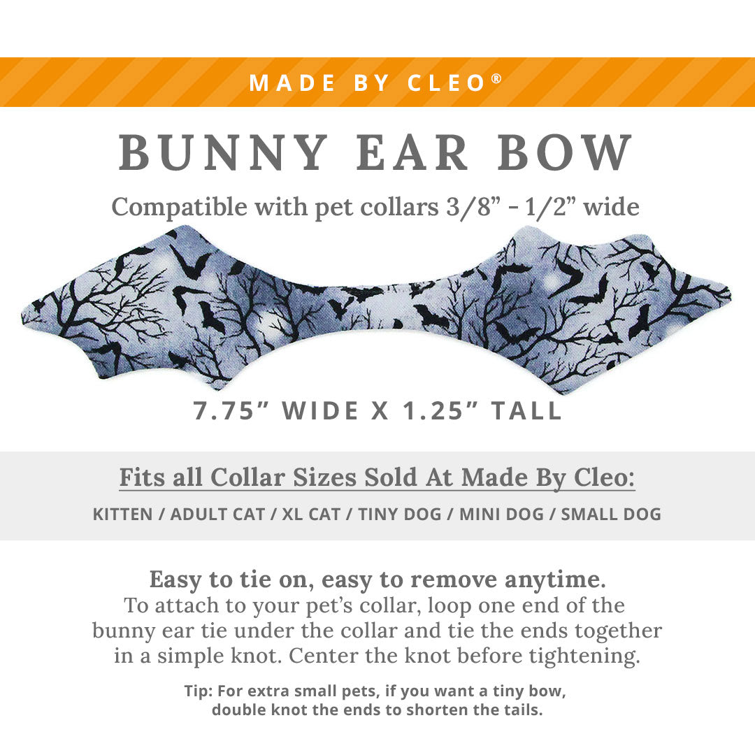 Cat Collar & Bunny Ear Bow Set - "Witching Hour" - Bat Wing Spooky Night Bat Cat Collar w/ Matching Bunny Bow Tie / Halloween / Tie-On Scarf / Cat, Kitten + Small Dog Sizes