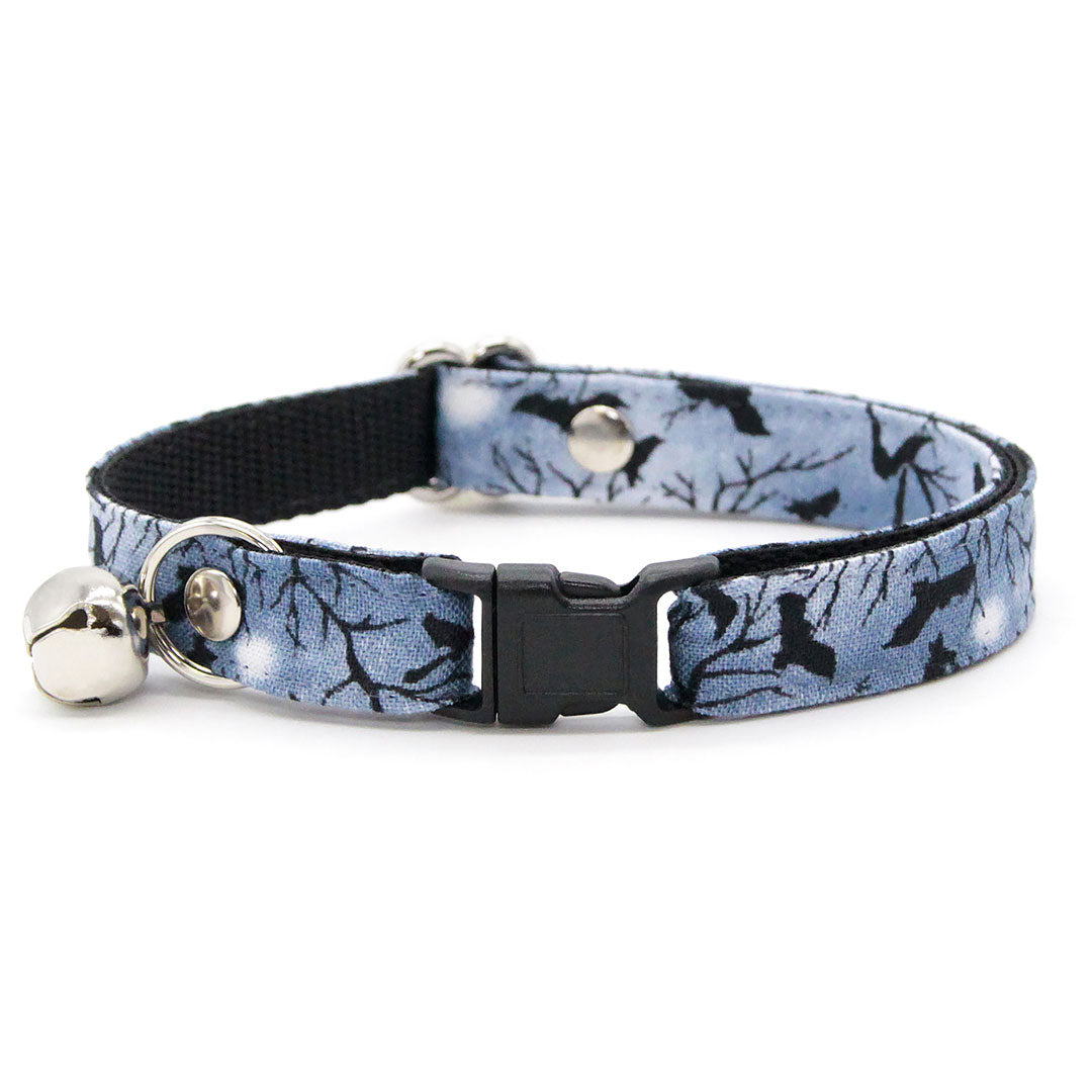 Cat Collar & Bunny Ear Bow Set - "Witching Hour" - Bat Wing Spooky Night Bat Cat Collar w/ Matching Bunny Bow Tie / Halloween / Tie-On Scarf / Cat, Kitten + Small Dog Sizes
