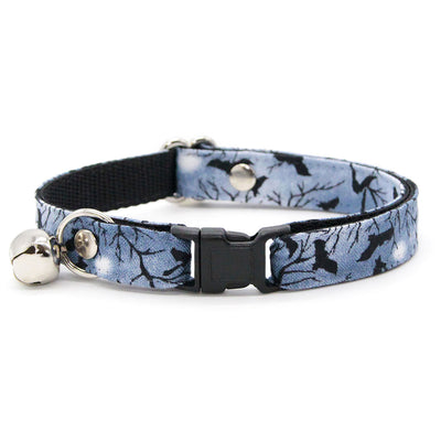 Cat Collar & Bunny Ear Bow Set - "Witching Hour" - Bat Wing Spooky Night Bat Cat Collar w/ Matching Bunny Bow Tie / Halloween / Tie-On Scarf / Cat, Kitten + Small Dog Sizes