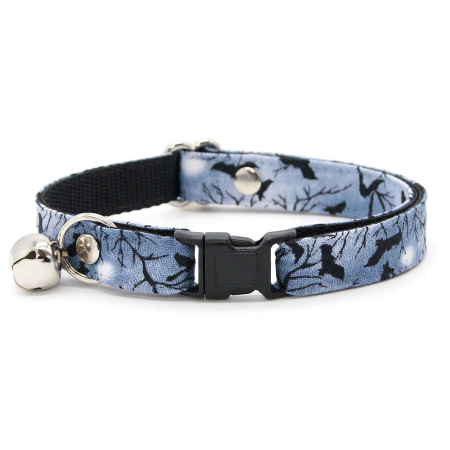 Halloween Cat Collar - "Witching Hour" - Nighttime Bats on Gray Cat Collar / Breakaway Buckle or Non-Breakaway / Cat, Kitten + Small Dog Sizes