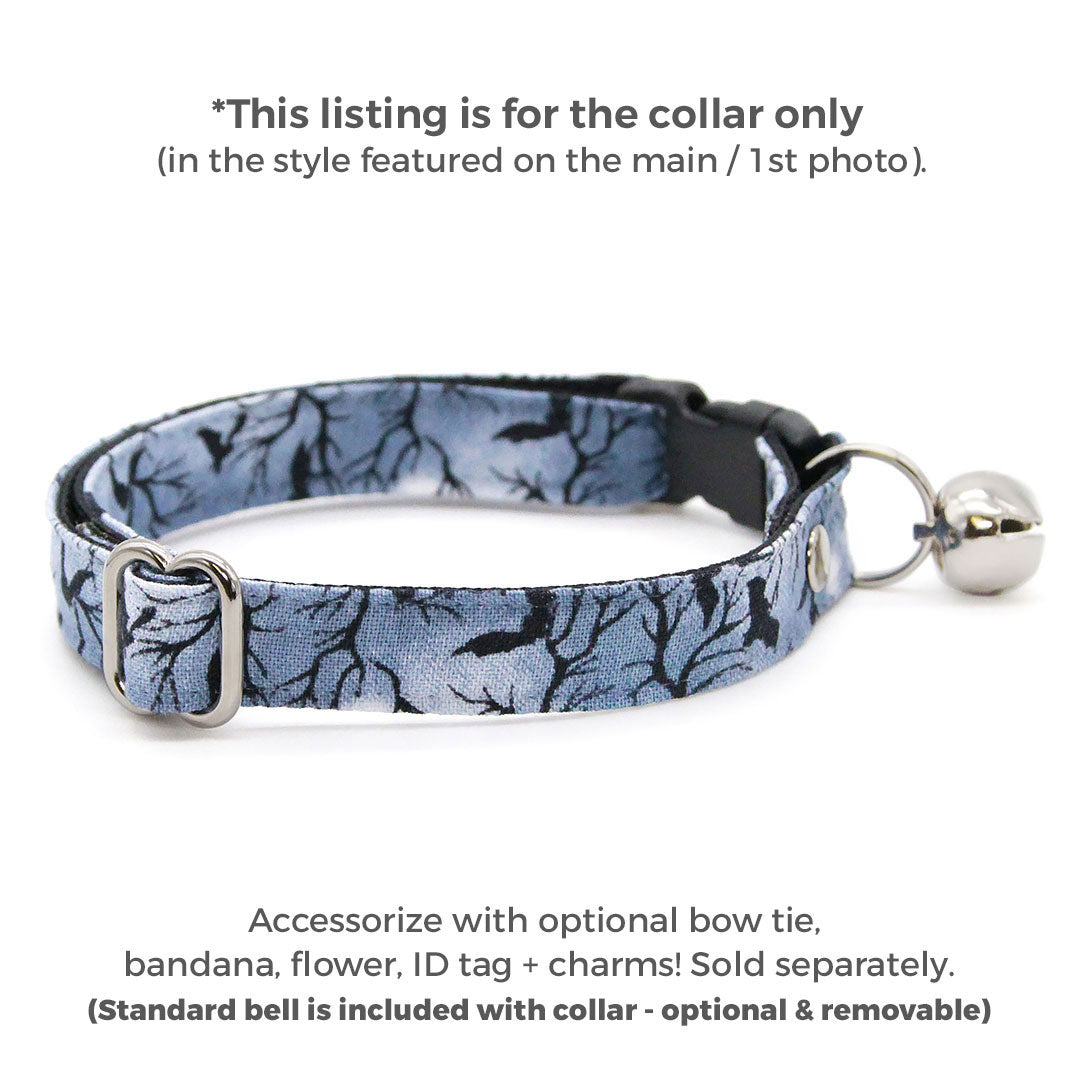 Halloween Cat Collar - "Witching Hour" - Nighttime Bats on Gray Cat Collar / Breakaway Buckle or Non-Breakaway / Cat, Kitten + Small Dog Sizes