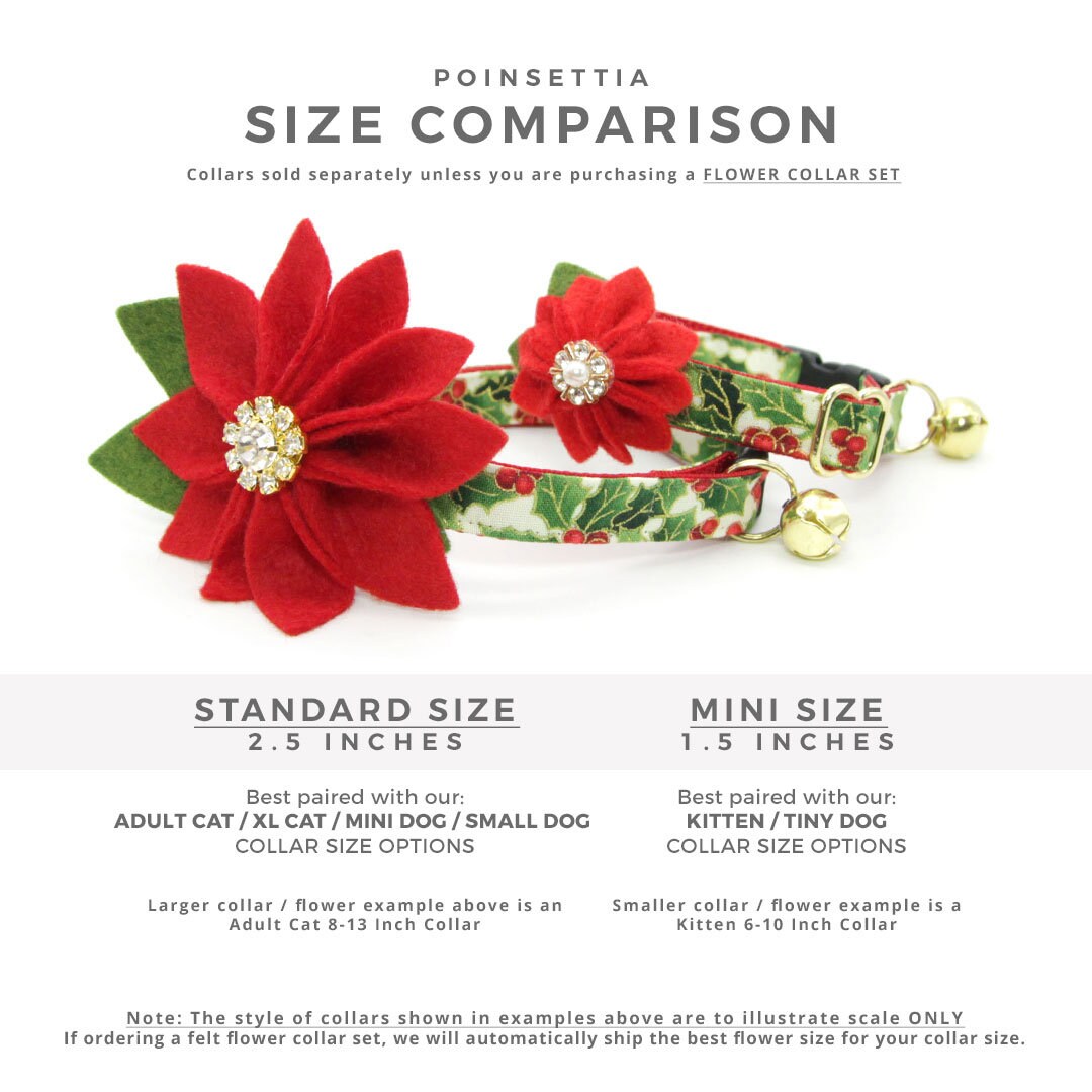 Holiday Cat Collar + Flower Set - "Winterwood" - Red Holiday Plaid Cat Collar + Specialty Christmas Red Poinsettia Felt Flower (Detachable)