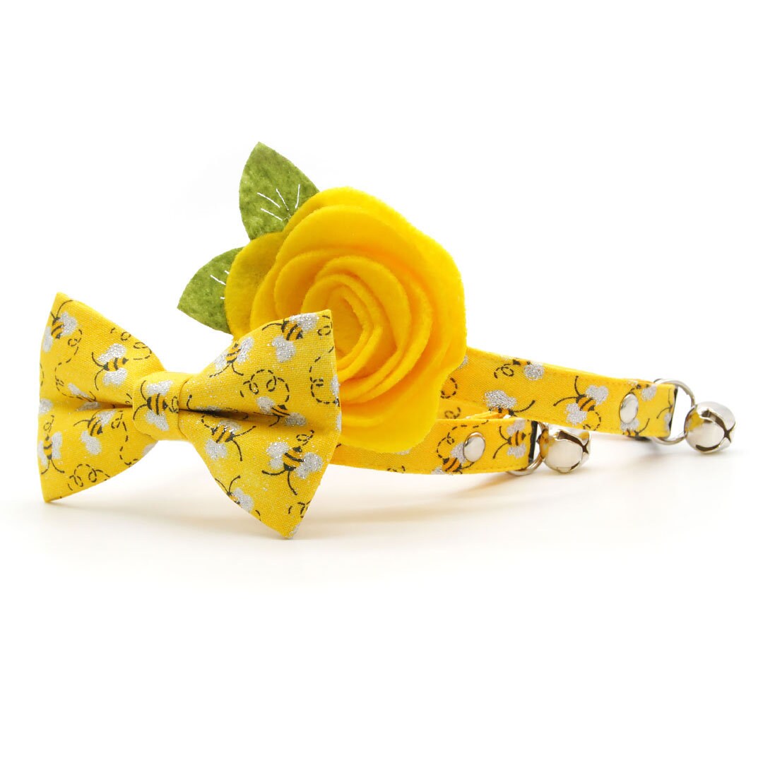 Pet Bow Tie - "Show Me The Honey" - Yellow Bee Cat Bow Tie / Spring + Summer / For Cats + Small Dogs (One Size)