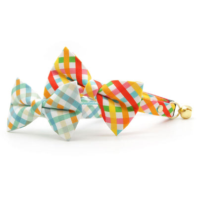 Pet Bow Tie - "Seashore" - Ocean Blue & Mint Plaid Cat Bow Tie / Spring, Summer, Coastal / For Cats + Small Dogs (One Size)