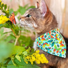 Pet Bandana - "Bugs & Butterflies" - Sky Blue Insect + Butterfly Bandana for Cat + Small Dog / Spring + Summer / Slide-on Bandana / Over-the-Collar (One Size)