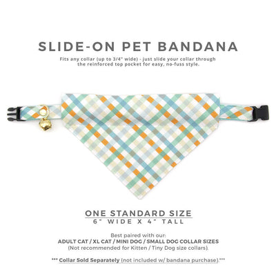 Pet Bandana - "Seashore" - Blue & Mint Plaid Bandana for Cat + Small Dog / Spring, Summer, Coastal, Ocean / Slide-on Bandana / Over-the-Collar (One Size)