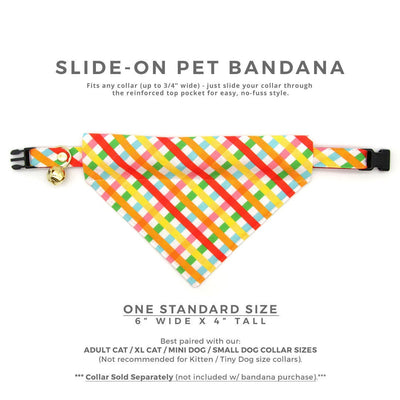Pet Bandana - "Maypole" - Rainbow Plaid Bandana for Cat + Small Dog / Spring, Summer, Fiesta, Cinco, Mayday / Slide-on Bandana / Over-the-Collar (One Size)