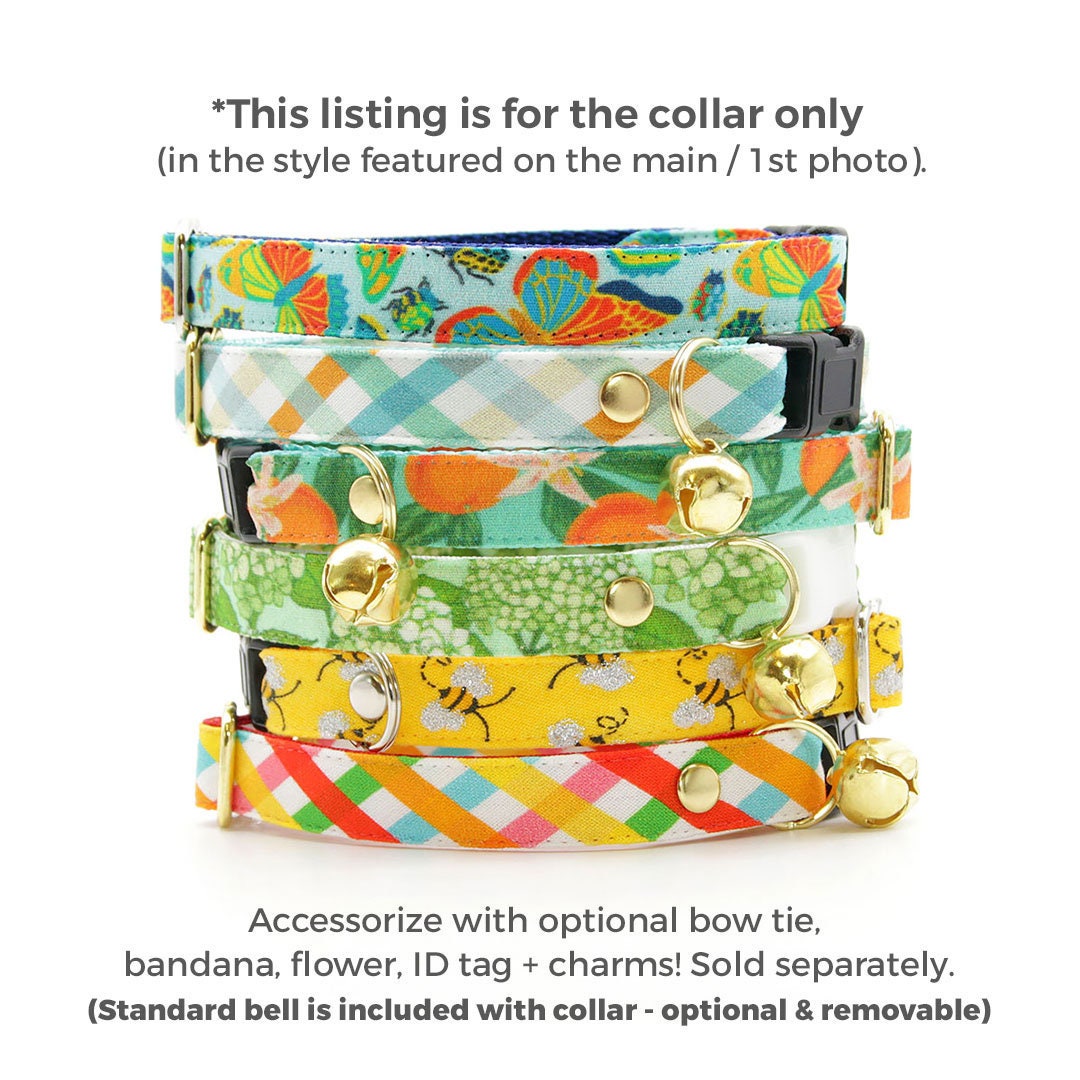 Cat Collar - "Clementine Blossom" - Green & Orange Citrus Cat Collar / Breakaway Buckle or Non-Breakaway / Cat, Kitten + Small Dog Sizes