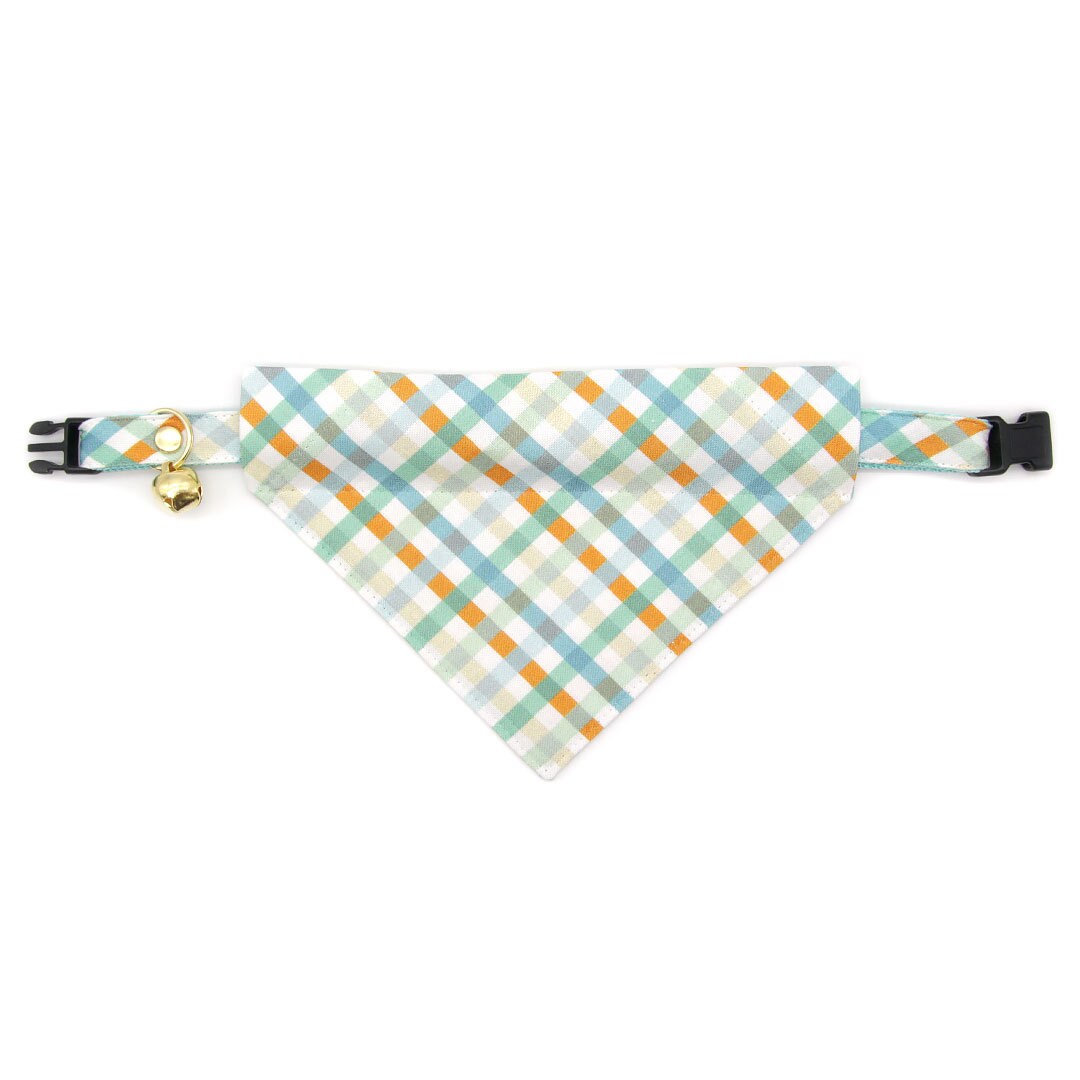Cat Collar - "Seashore" - Ocean Blue Plaid Cat Collar / Breakaway Buckle or Non-Breakaway / Cat, Kitten + Small Dog Sizes