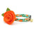 Cat Collar + Flower Set - "Clementine Blossom" - Green & Orange Citrus Cat Collar w/ Orange Felt Flower (Detachable)