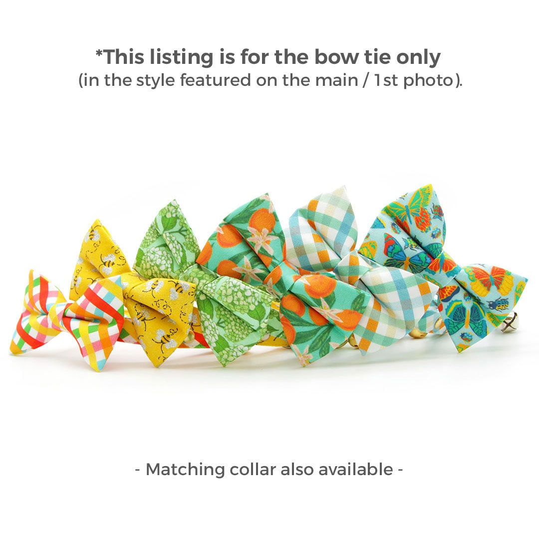 Pet Bow Tie - "Hydrangea Hill" - Botanical Green Cat Bow Tie / Spring + Summer Floral / For Cats + Small Dogs (One Size)