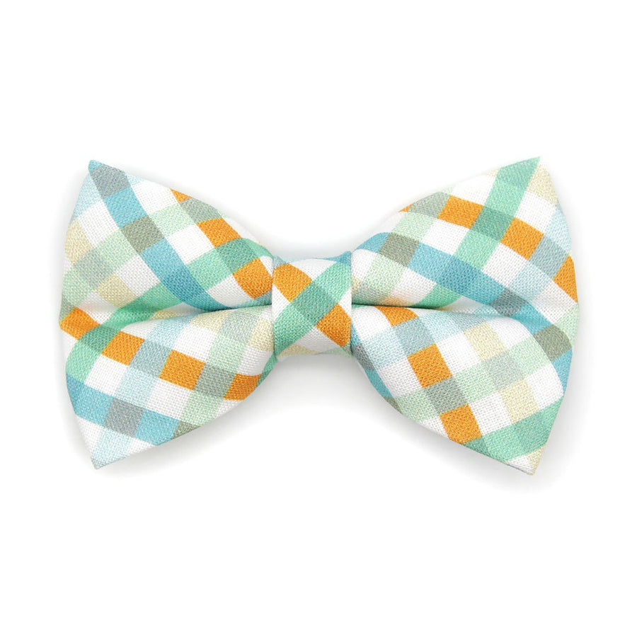 Pet Bow Tie - "Seashore" - Ocean Blue & Mint Plaid Cat Bow Tie / Spring, Summer, Coastal / For Cats + Small Dogs (One Size)