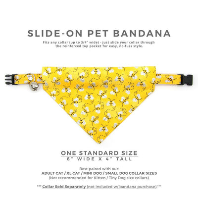 Pet Bandana - "Show Me The Honey" - Yellow Bee Bandana for Cat + Small Dog / Spring + Summer / Slide-on Bandana / Over-the-Collar (One Size)