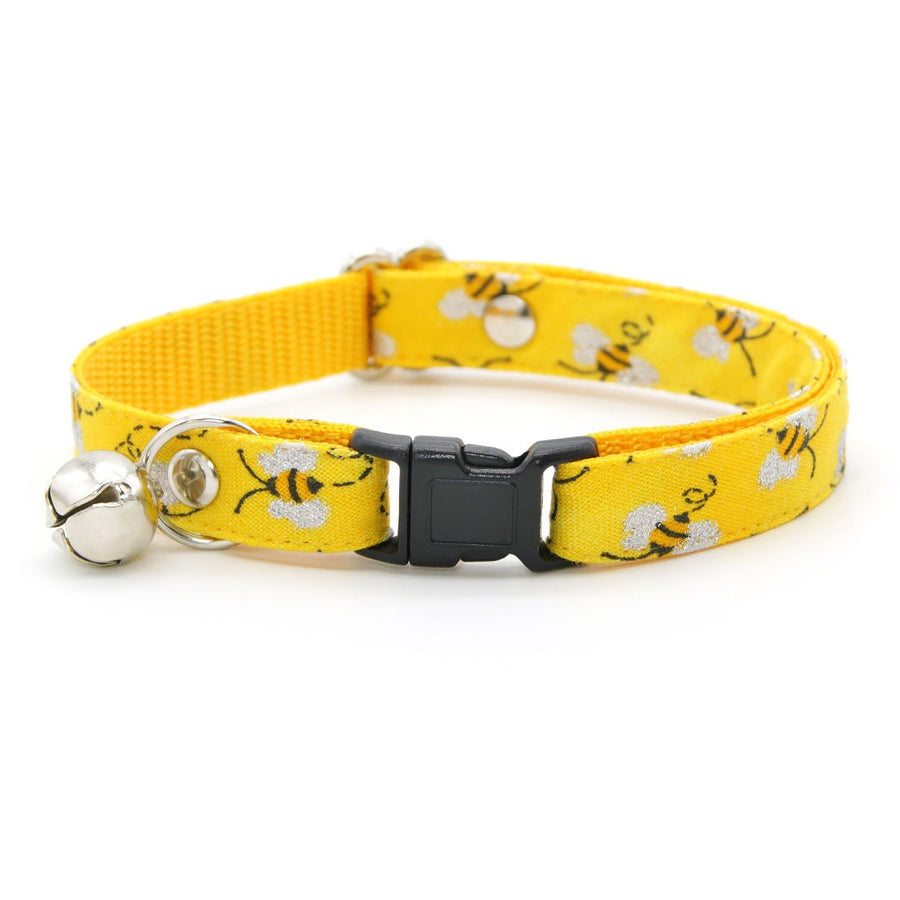 Cat Collar - "Show Me The Honey" - Yellow Bee Cat Collar / Breakaway Buckle or Non-Breakaway / Cat, Kitten + Small Dog Sizes