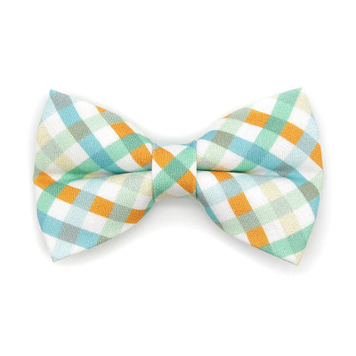 Bow Tie Cat Collar Set - "Seashore" - Ocean Blue & Mint Plaid Cat Collar w/ Matching Bowtie / Spring + Summer / Cat, Kitten, Small Dog Sizes