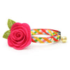 Cat Collar + Flower Set - "Maypole" - Rainbow Plaid Cat Collar w/ Fuchsia Pink Felt Flower (Detachable)