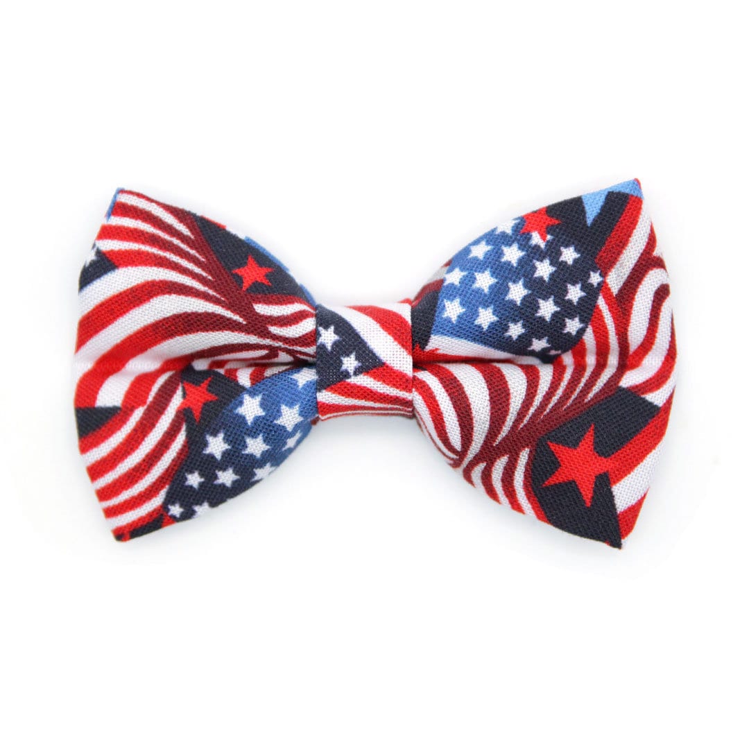 Bow Tie Cat Collar Set - "Stars & Stripes" - Patriotic USA American Flag Cat Collar w/ Matching Bowtie / Independence Day, 4th of July, Red White & Blue / Cat, Kitten, Small Dog Sizes