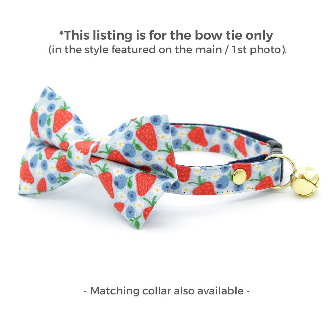 Cat Bow Tie - "Berry Bramble" - Blueberry Bow Tie for Cat, Fruit, Blueberries, Strawberry Cat Bow, Patriotic Red Blue Cat + Small Dog Bowtie