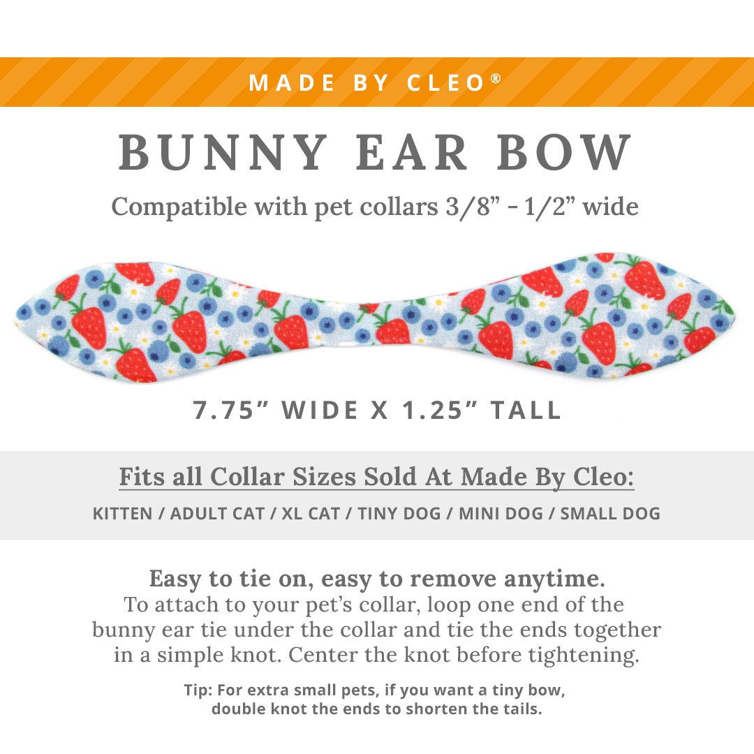 Cat Collar & Bunny Ear Bow Set - "Berry Bramble" - Strawberry & Blueberry Cat Collar w/ Matching Bunny Bow Tie / Summer Fruit, Patriotic, 4th of July, Red & Blue / Cat, Kitten + Small Dog Sizes