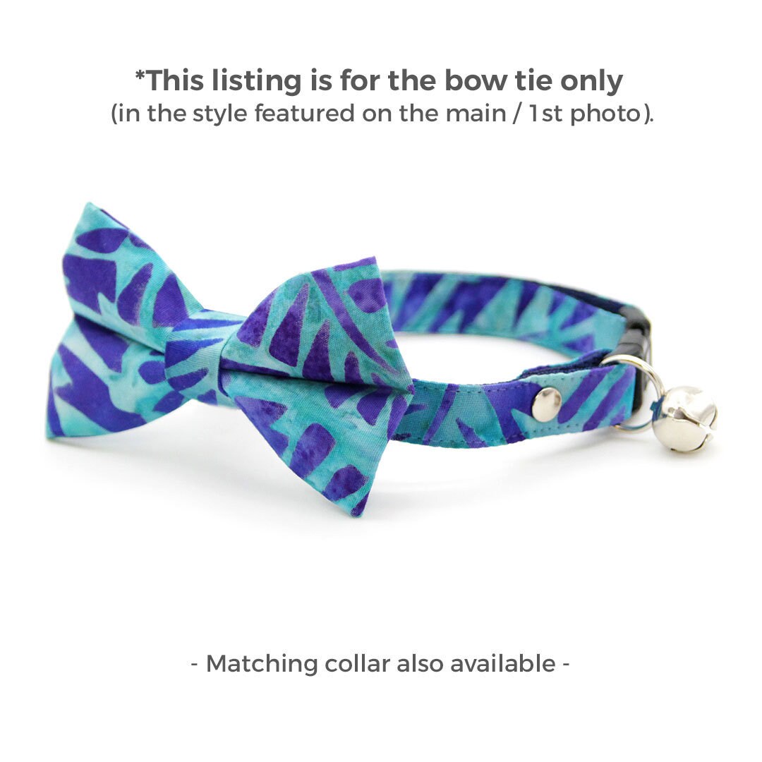 Tropical Cat Bow Tie - "Blue Lagoon" - Blue Bow Tie for Cat / Summer, Beach, Hawaiian, Tiki, Shark, Cool / Cat + Small Dog