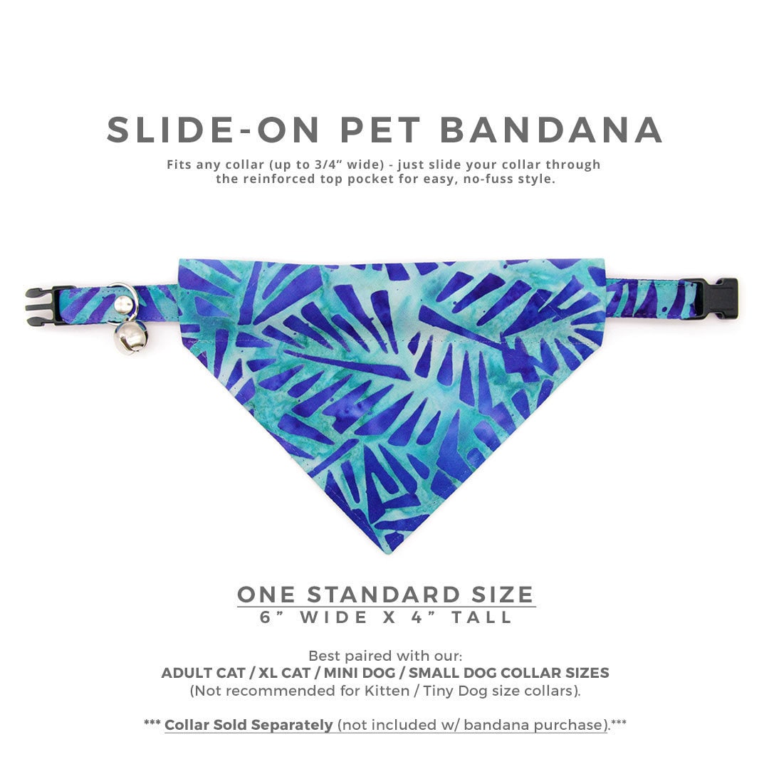 Tropical Cat Bandana - "Blue Lagoon" - Blue Bandana for Cat + Small Dog / Boy Cat, Beach, Ocean, Tiki, Summer, Hawaiian / Slide-On Over the Collar Bandana