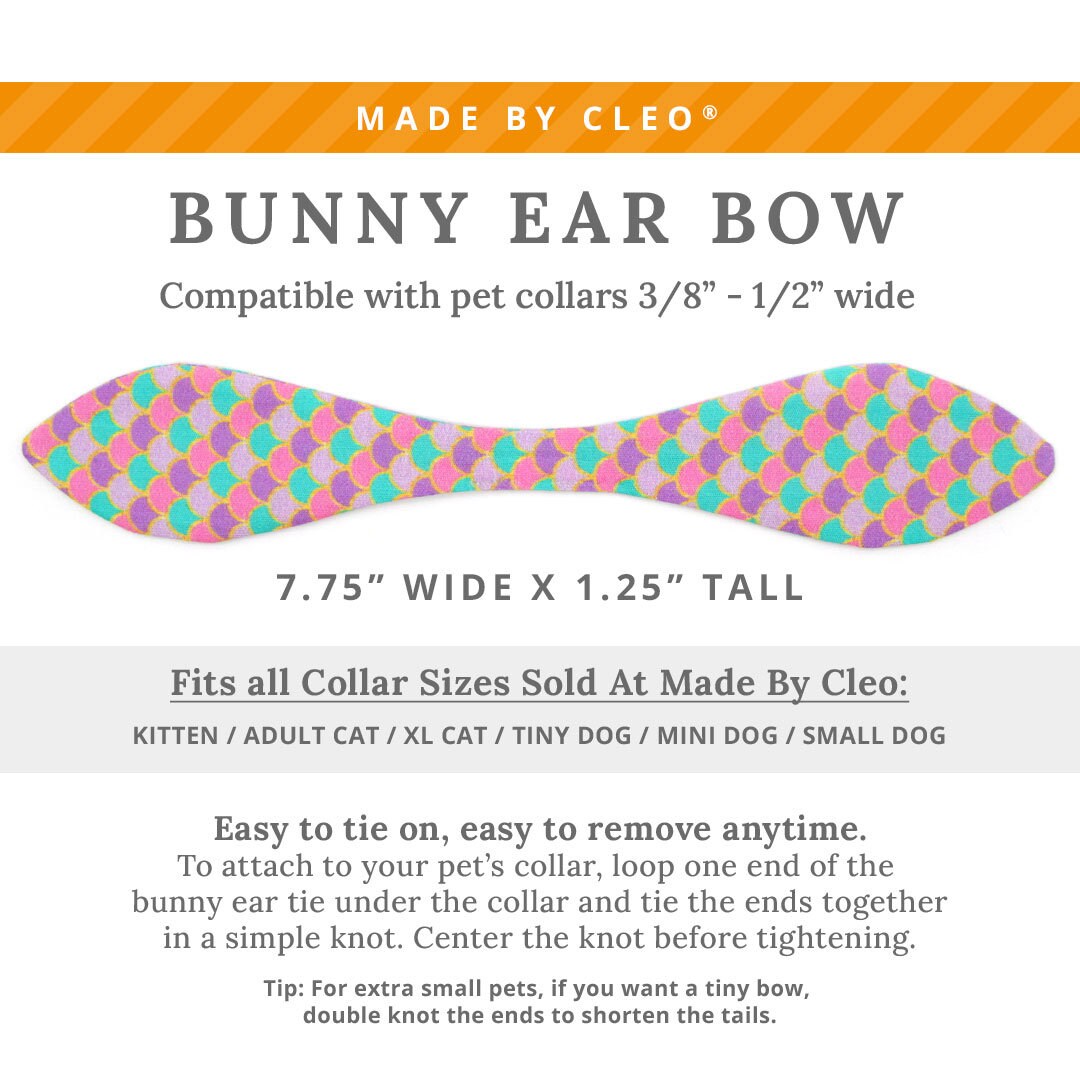 Cat Collar & Bunny Ear Bow Set - "Mermaid Song" - Fish Scales Pink, Teal & Purple Cat Collar w/ Matching Bunny Bow Tie / Summer, Ocean / Cat, Kitten + Small Dog Sizes