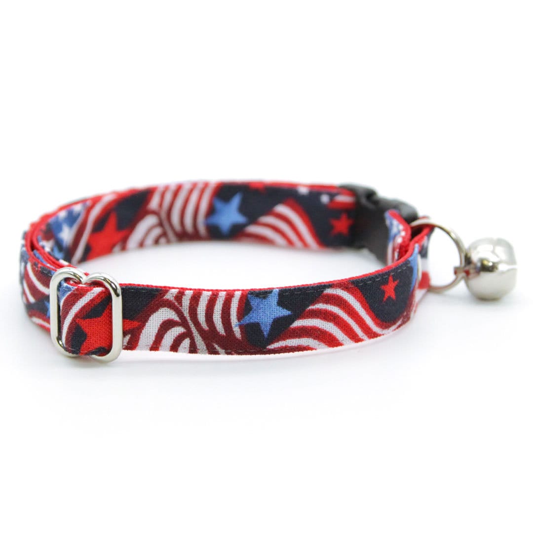 Bow Tie Cat Collar Set - "Stars & Stripes" - Patriotic USA American Flag Cat Collar w/ Matching Bowtie / Independence Day, 4th of July, Red White & Blue / Cat, Kitten, Small Dog Sizes
