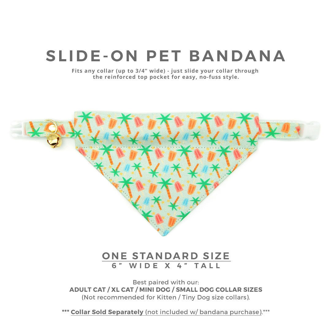 Tropical Cat Bandana - "Palms & Popsicles - Green" - Popsicle Palm Tree Bandana for Cat + Small Dog / Summer, Ice Cream / Slide-On Over the Collar Bandana