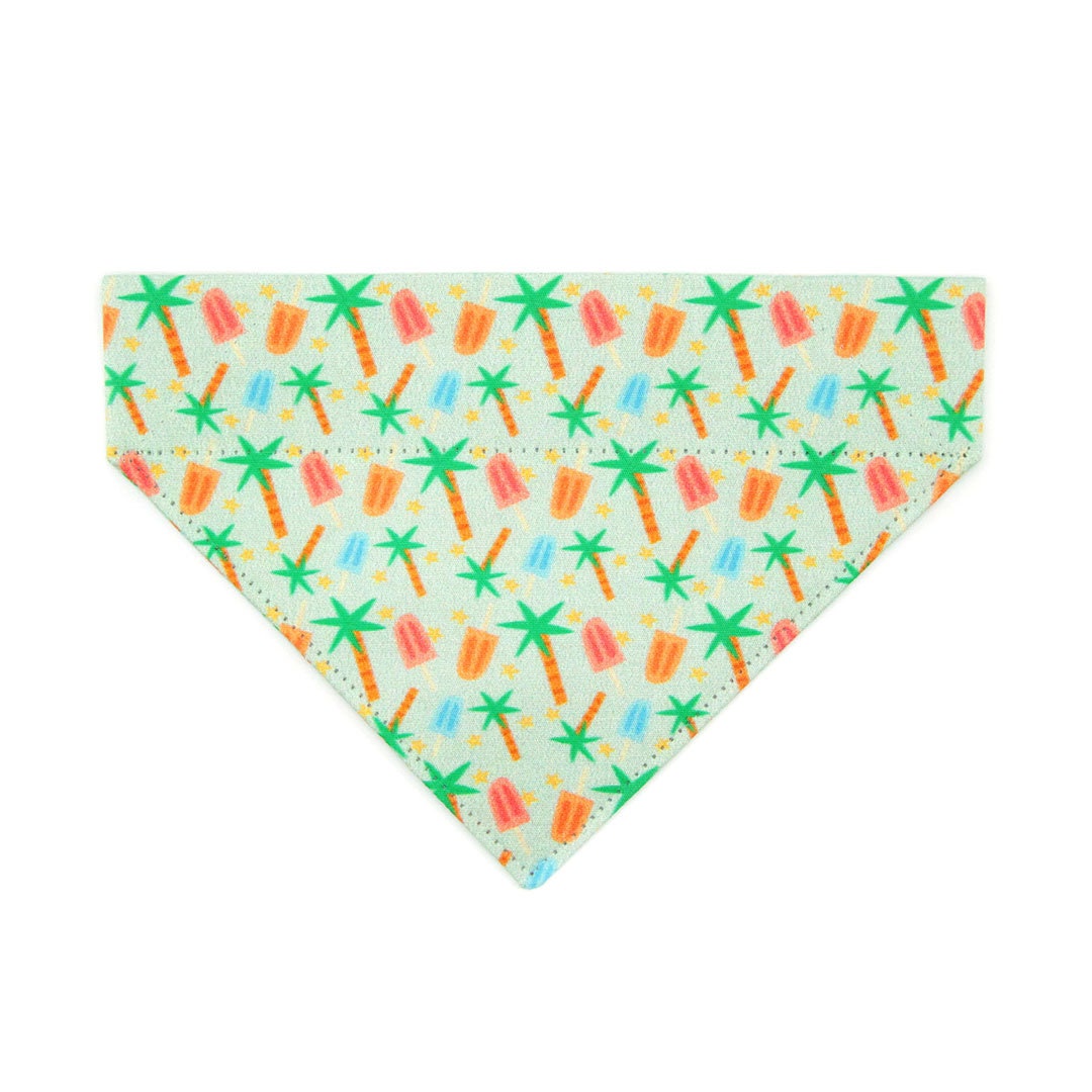 Tropical Cat Bandana - "Palms & Popsicles - Green" - Popsicle Palm Tree Bandana for Cat + Small Dog / Summer, Ice Cream / Slide-On Over the Collar Bandana
