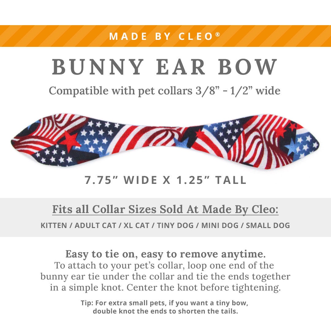 Cat Collar & Bunny Ear Bow Set - "Stars & Stripes" - 4th of July Cat Collar w/ Matching Bunny Bow Tie / Independence Day USA Flag / Patriotic / Cat, Kitten + Small Dog Sizes