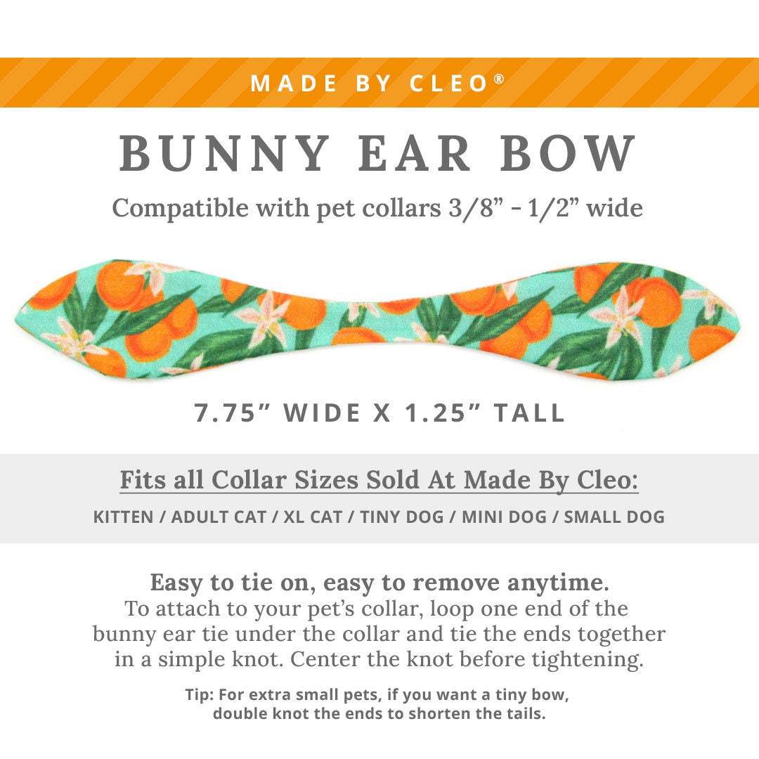 Cat Collar & Bunny Ear Bow Set - "Clementine Blossom" - Tropical Citrus Fruit Clementine Cat Collar with Matching Bunny Bow Tie / Summer / Cat, Kitten + Small Dog Sizes