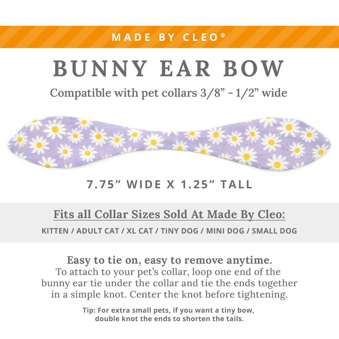 Cat Collar & Bunny Ear Bow Set - "Daisies - Purple" - Floral Light Purple Daisy Cat Collar with Matching Bunny Bow Tie / Spring, Easter, Summer / Cat, Kitten + Small Dog Sizes