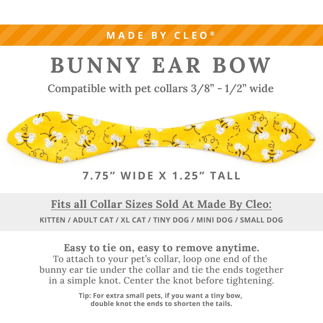 Cat Collar & Bunny Ear Bow Set - "Show Me The Honey" - Yellow Honey Bee Cat Collar with Matching Bunny Bow Tie / Cat, Kitten + Small Dog Sizes