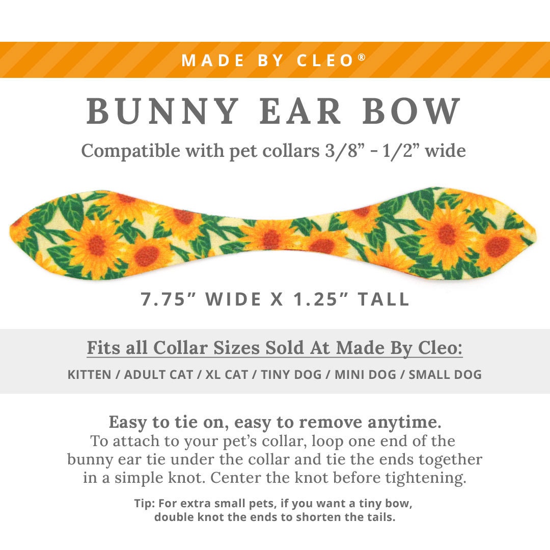 Cat Collar & Bunny Ear Bow Set - "Sunflowers" - Yellow Floral Cat Collar with Matching Bunny Bow Tie / Summer, Fall / Cat, Kitten + Small Dog Sizes