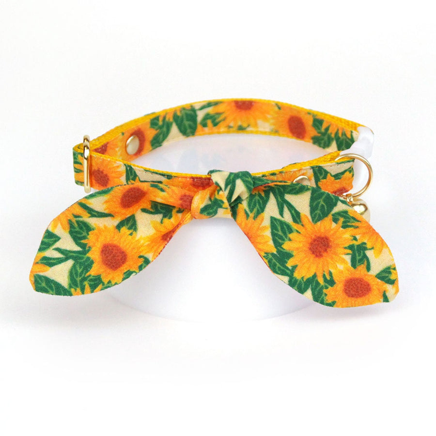 Cat Collar & Bunny Ear Bow Set - "Sunflowers" - Yellow Floral Cat Collar with Matching Bunny Bow Tie / Summer, Fall / Cat, Kitten + Small Dog Sizes