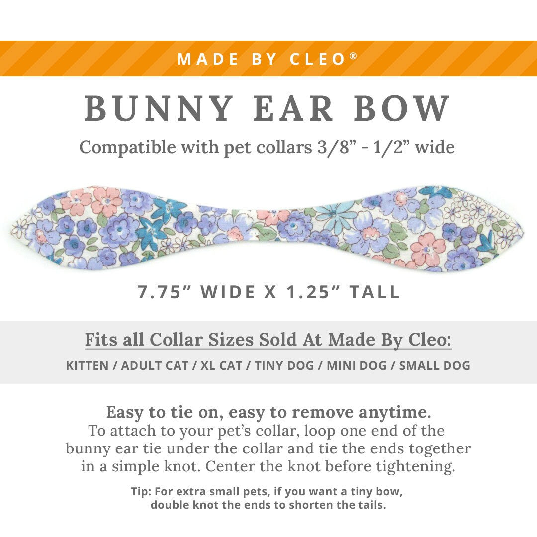 Cat Collar & Bunny Ear Bow Set - "Willow" - Pastel Pink and Purple Floral Cat Collar with Matching Bunny Bow Tie / Cat, Kitten + Small Dog Sizes