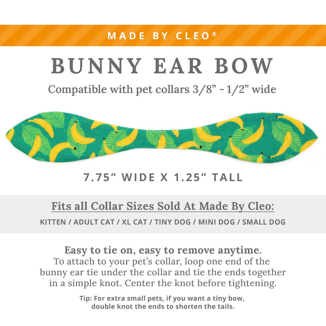 Cat Collar & Bunny Ear Bow Set - "Going Bananas - Green" - Tropical Fruit Banana Cat Collar with Matching Bunny Bow Tie / Cat, Kitten + Small Dog Sizes
