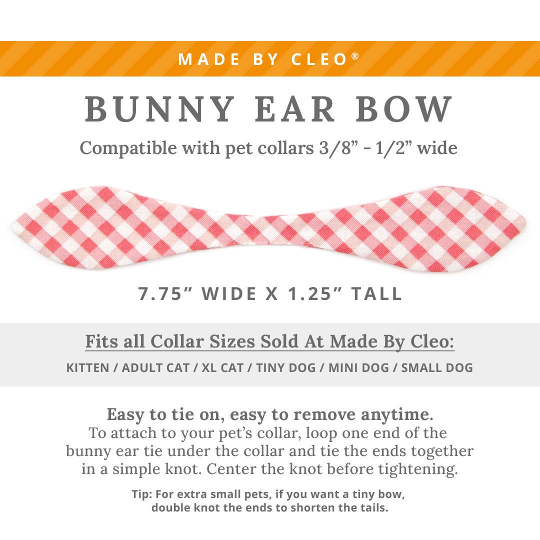 Cat Collar & Bunny Ear Bow Set - "Coquette" - Pink Gingham Cat Collar with Matching Bunny Bow Tie / Spring, Easter, Summer / Cat, Kitten + Small Dog Sizes