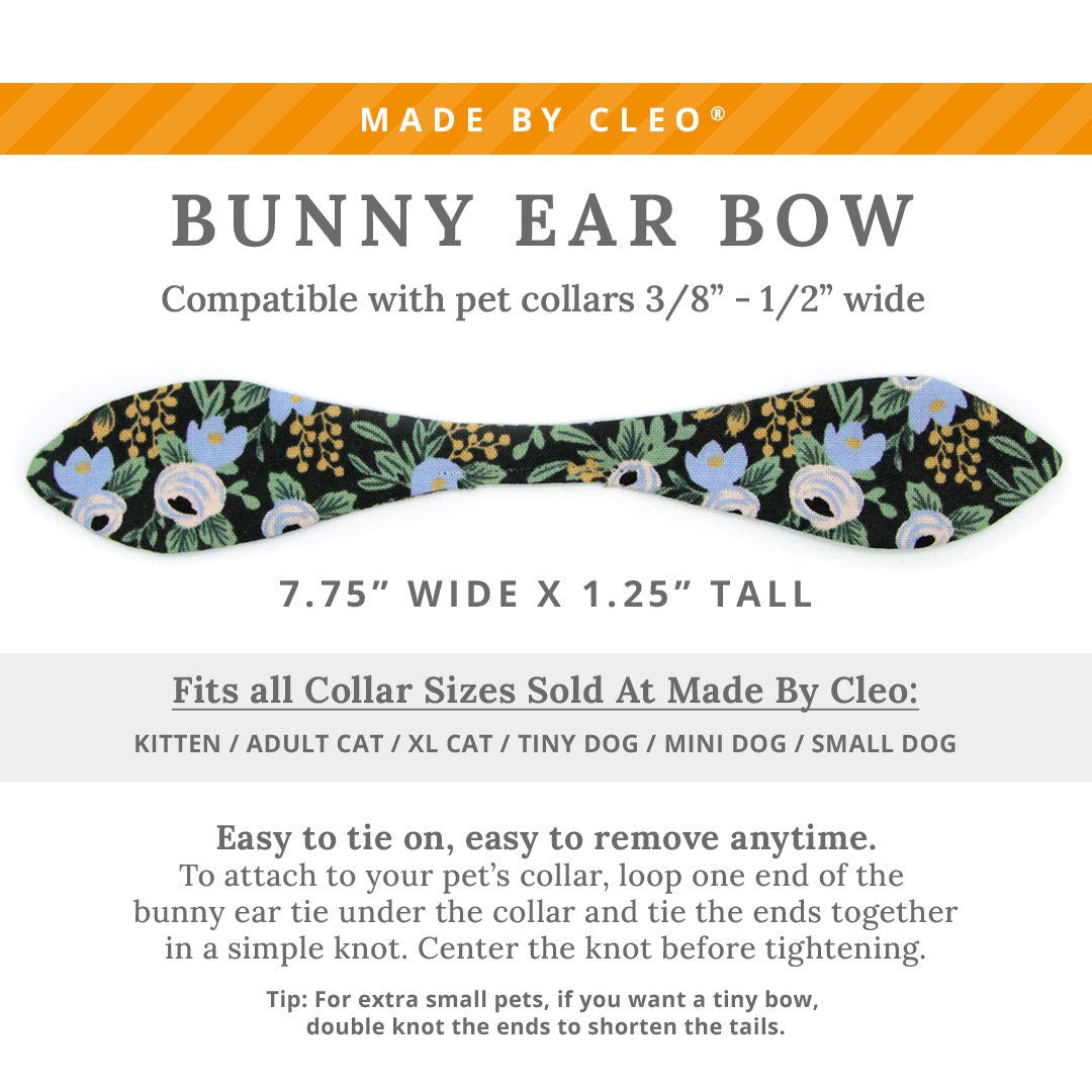 Cat Collar & Bunny Ear Bow Set - "Belladonna" - Rifle Paper Co® Black Floral Cat Collar with Matching Bunny Bow Tie / Cat, Kitten + Small Dog Sizes
