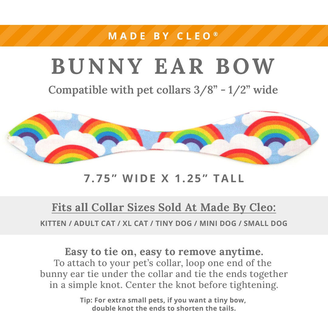 Cat Collar & Bunny Ear Bow Set - "Rainbow Magic" - Rainbow Cat Collar with Matching Bunny Bow Tie / Pride, 80s Retro / Cat, Kitten + Small Dog Sizes