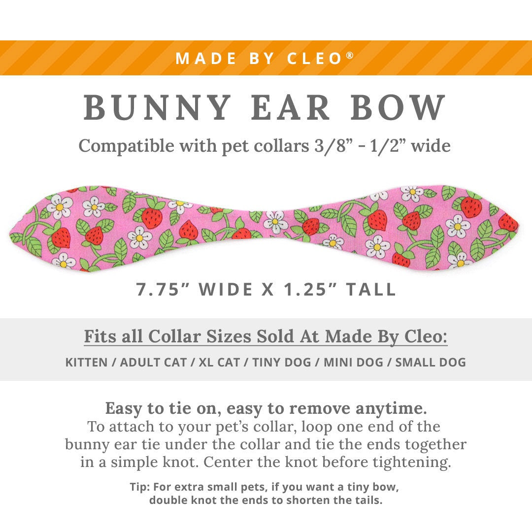 Cat Collar & Bunny Ear Bow Set - "Wild Strawberry - Pink" - Red & Pink Fruit Floral Strawberry Cat Collar with Matching Bunny Bow Tie / Cat, Kitten + Small Dog Sizes