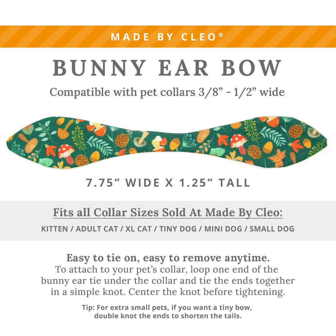 Cat Collar & Bunny Ear Bow Set - "Forest Fantasy" - Mushrooms, Toadstools & Acorns Green Cat Collar with Matching Bunny Bow Tie / Cat, Kitten + Small Dog Sizes