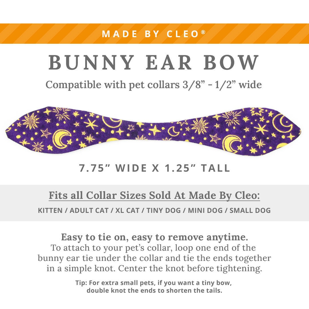 Cat Collar & Bunny Ear Bow Set - "Moonlight - Purple" - Night Sky Celestial Purple Star & Moon Cat Collar with Matching Bunny Bow Tie / Cat, Kitten + Small Dog Sizes