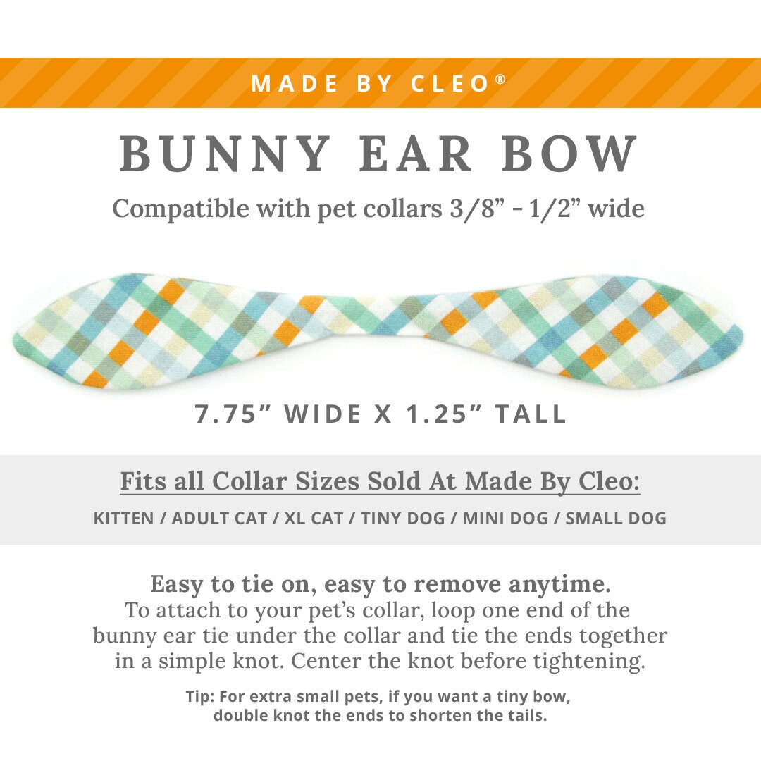 Cat Collar & Bunny Ear Bow Set - "Seashore" - Ocean Blue & Aqua Plaid Cat Collar with Matching Bunny Bow Tie / Nautical, Preppy, Summer / Cat, Kitten + Small Dog Sizes