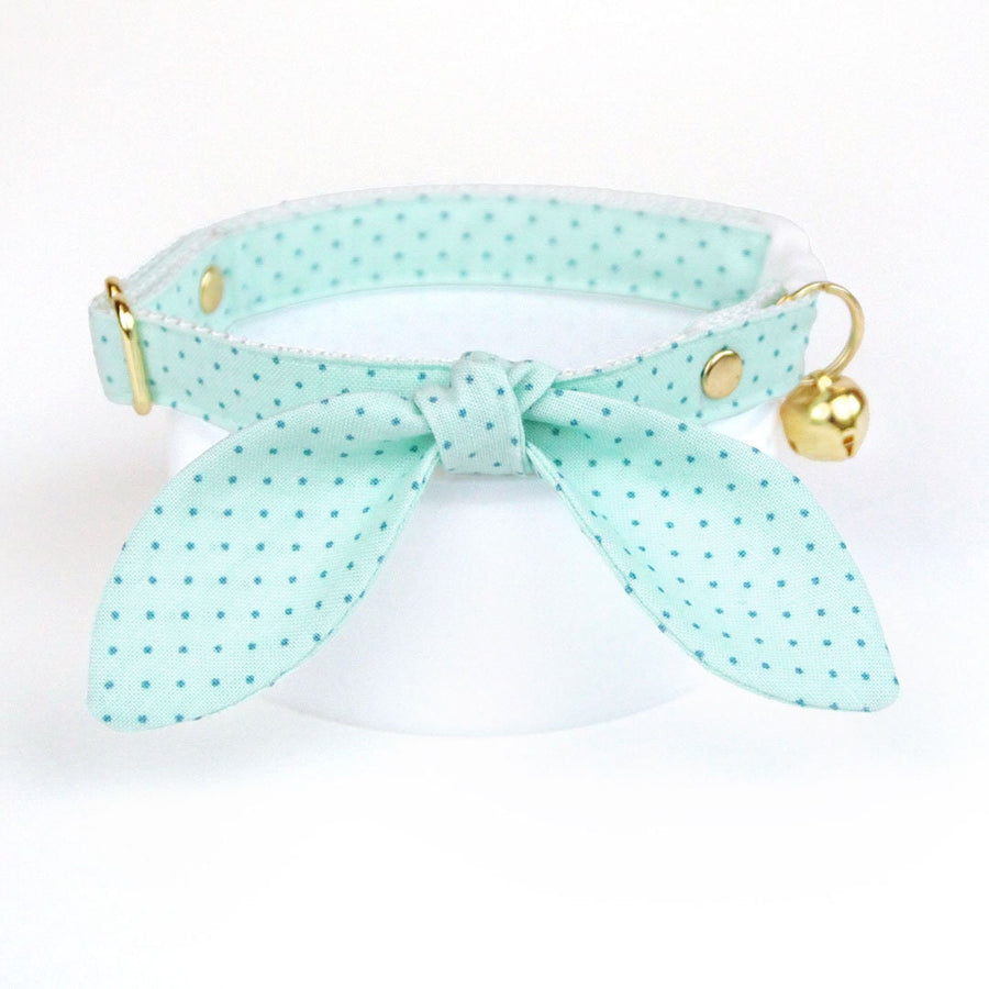 Cat Collar & Bunny Ear Bow Set - "Mint To Be" - Polka Dot Mint Cat Collar with Matching Bunny Bow Tie / Spring, Easter, Pastel / Cat, Kitten + Small Dog Sizes