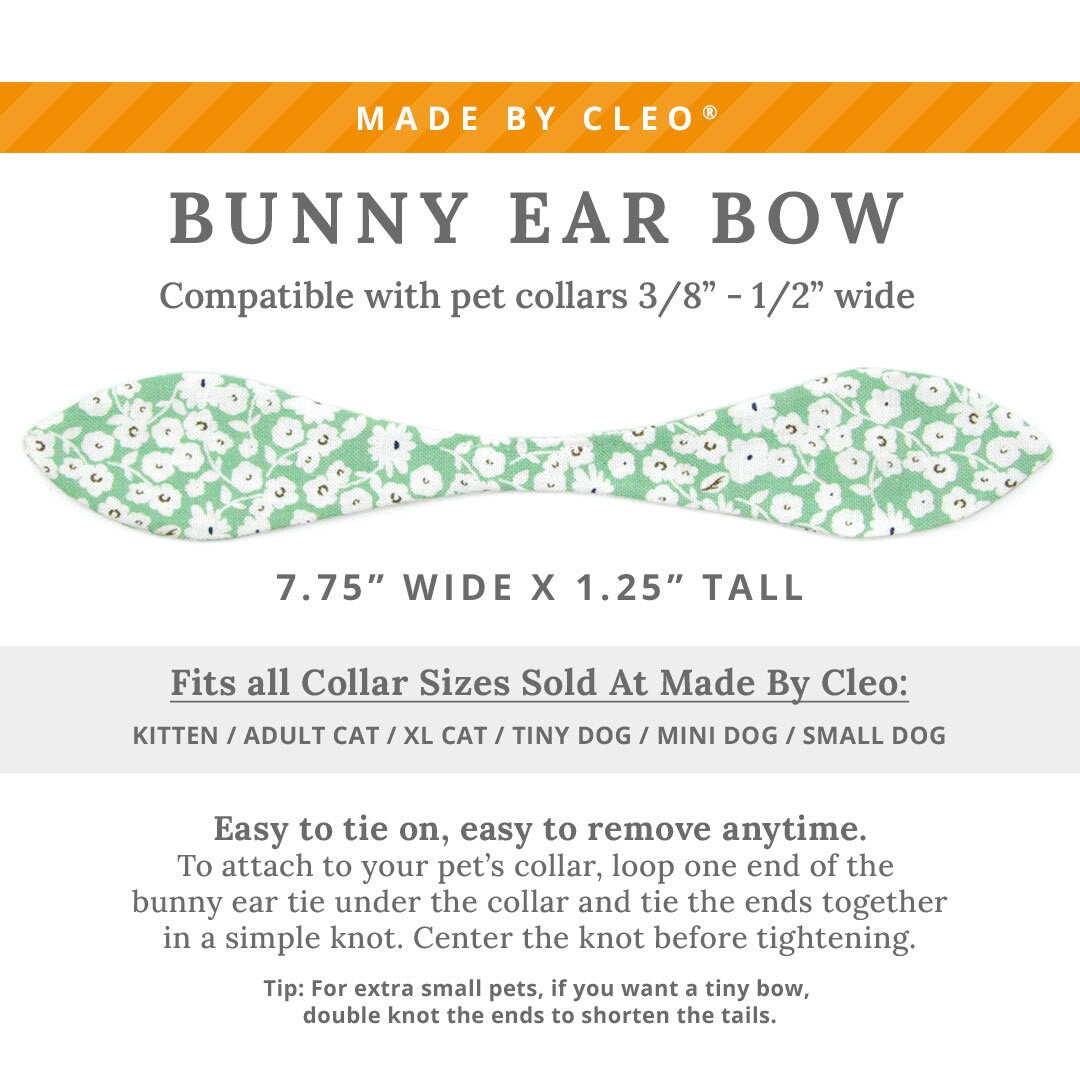 Cat Collar & Bunny Ear Bow Set - "Apple Blossom" - Mint Green Floral Cat Collar with Matching Bunny Bow Tie / Spring, Easter / Cat, Kitten + Small Dog Sizes